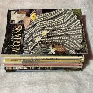 Vintage Crochet Afghan Book Set - Black, White, Yellow Covers